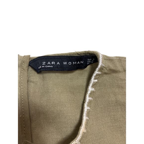 ZARA Green Floral Embroidered Dress | White Flowers Boho Chic Midi - Picture 2 of 6